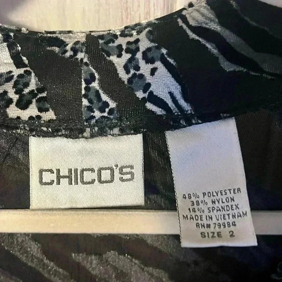 CHICOS Black Silver Animal Print Velvet Burnout Tunic Duster Top|2/M whimsigoth - Picture 6 of 14